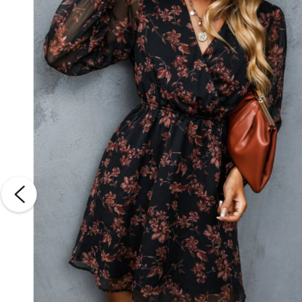 CUPSHE Women's Floral Print Chiffon A-Line Mini Dress Long Peasant Sleeves